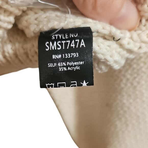 POL Boho Fringe Cream Three Button Collared Sweater with Fringe Detailing -Med - Picture 6 of 7